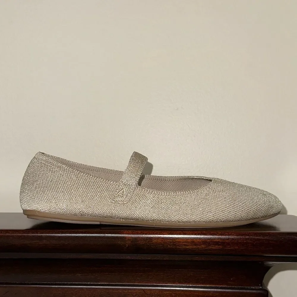 AEROSOLES 8.5 BOAZ Tan Gold Metallic Comfortable Knit Mary Jane Ballet Flats